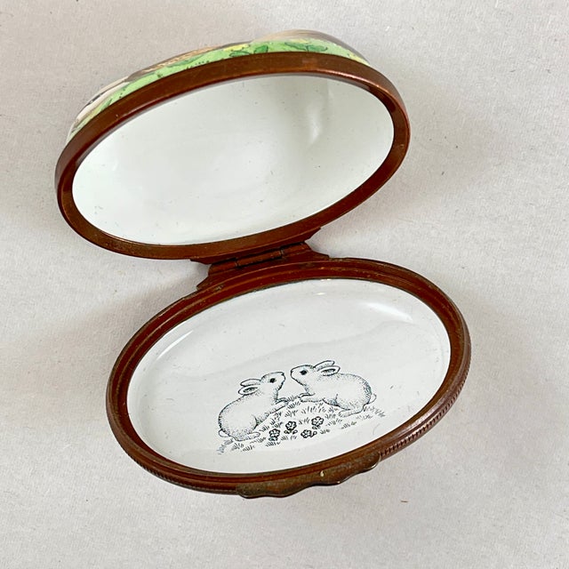 Brown Halcyon Days English Bilston Porcelain Rabbit Trinket Box For Sale - Image 8 of 9