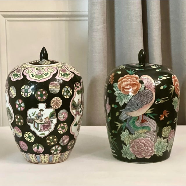 Vintage Chinese Famille Noire Porcelain Ovoid Ginger Jar With Lid For Sale - Image 12 of 12