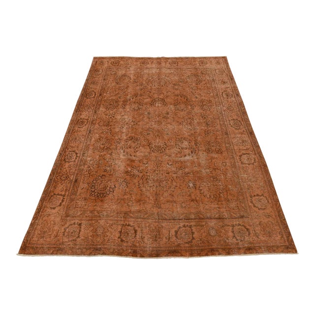 Tabriz Rug 9’10” X 12’7” Orange Wool Vintage Overdyed Hand-Knotted Carpet For Sale