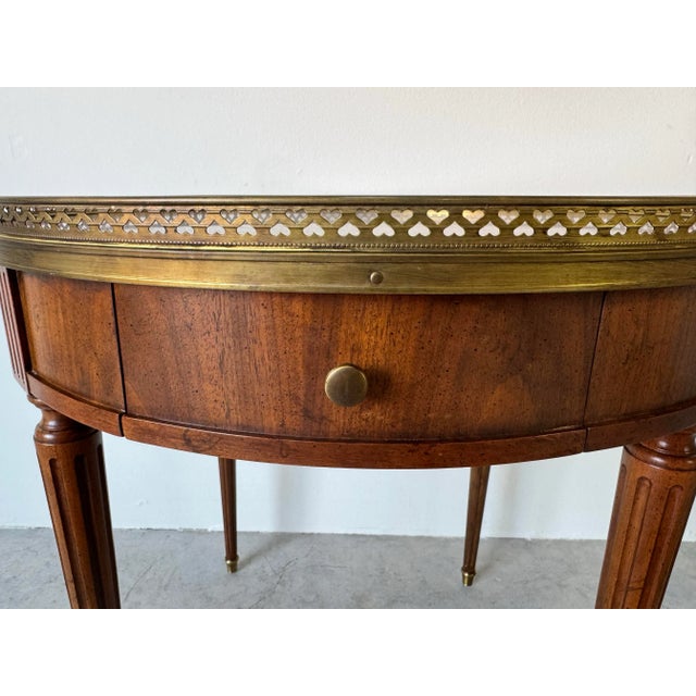 Brown Vintage Baker Furniture Louis XVI-Style Bouillotte Side Table With Brass Gallery and Single Drawer For Sale - Image 8 of 12