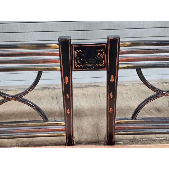 Traditional Late 20th Century Baker Historic Charleston Bench Settee Black Finish Gold Accents For Sale - Image 3 of 15