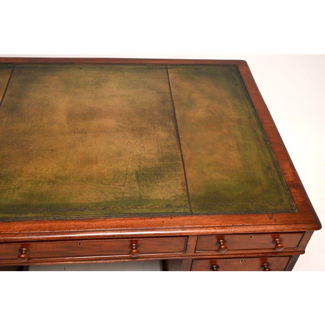 Wood Antique Victorian Leather Top Partners Desk, 1860 For Sale - Image 7 of 11