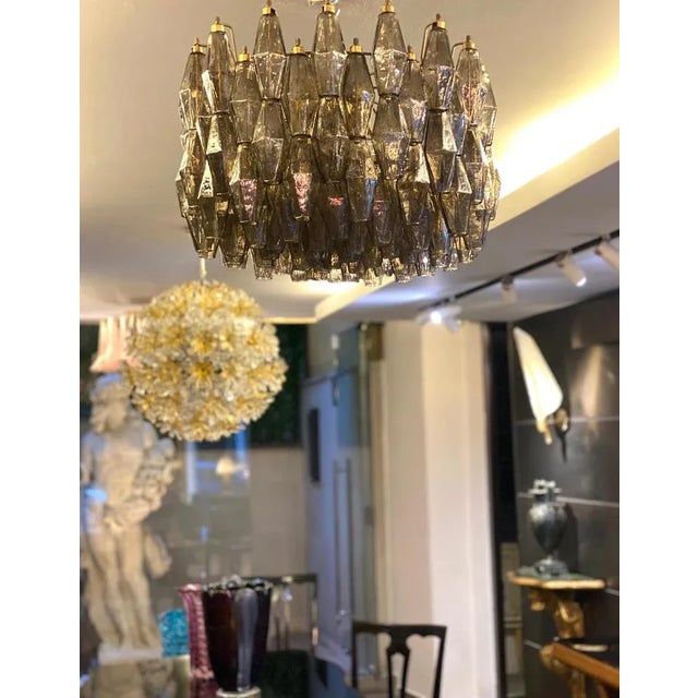 Modern Grey Smoke Poliedri Murano Glass Chandelier, 1990 For Sale - Image 6 of 12