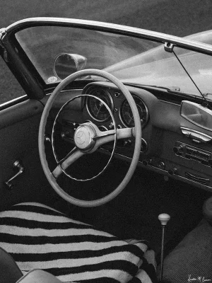 "Beach Benz 190sl" - Limited Edition Fine Art Photo - Vertical 24"x36" - Black and White Vintage Mercedes Benz Photo by Kristen M Brown