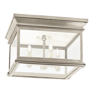 Chapman & Myers for Visual Comfort Signature Club Large Square Flush Mount in Antique Nickel with Clear Glass For Sale
