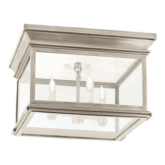 Chapman & Myers for Visual Comfort Signature Club Large Square Flush Mount in Antique Nickel with Clear Glass For Sale