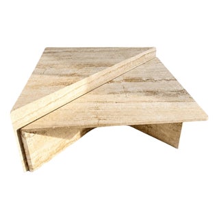 Vintage Italian Travertine Low Triangular Nesting Coffee Tables, 1970s, Set of 2 For Sale