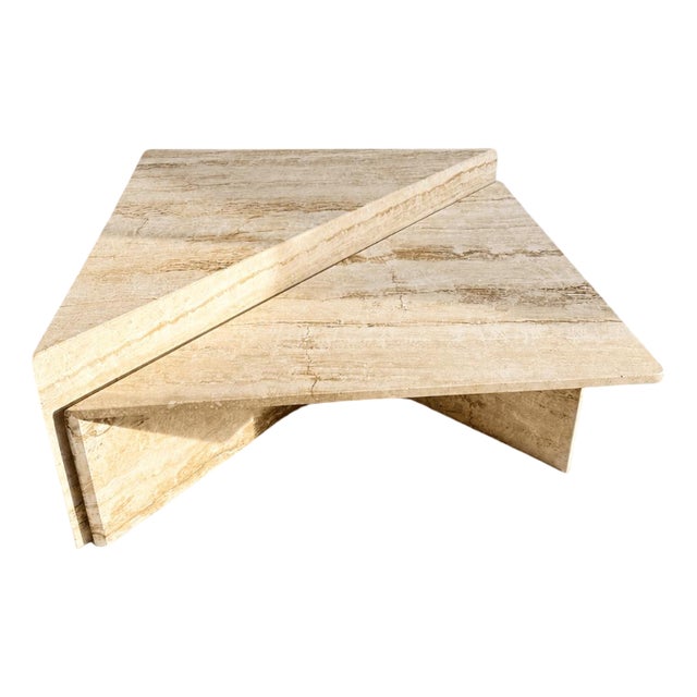 Vintage Italian Travertine Low Triangular Nesting Coffee Tables, 1970s, Set of 2 For Sale