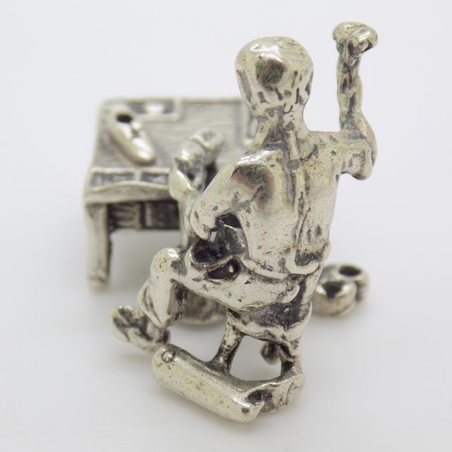 Vintage Italian Handmade Genuine Silver Shoemaker at Work Figurine Miniature For Sale - Image 6 of 11