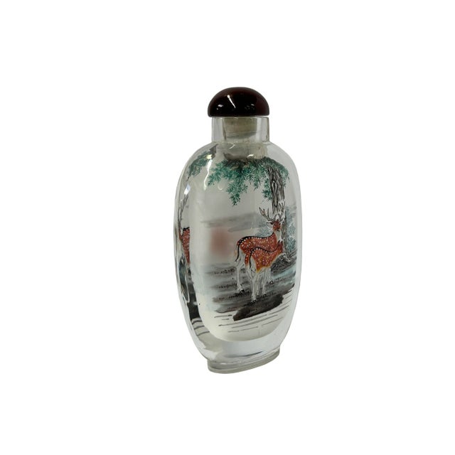 Chinese Inside Oriental Tree Deers Graphic Glass Art Bottle For Sale In San Francisco - Image 6 of 6