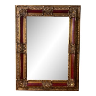 19th Century Style Gilt & Red Lacquered Large Wall Mirror For Sale
