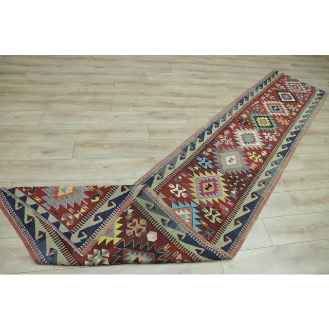 1970s Southwestern Style Hand Knotted Red Oushak Kilim Runner Rug 2.6 X 13.4 Ft For Sale In Sacramento - Image 6 of 8