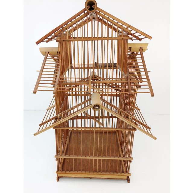 Vintage Bamboo Wood 3 Tier Pagoda Style Bird Cage Chairish