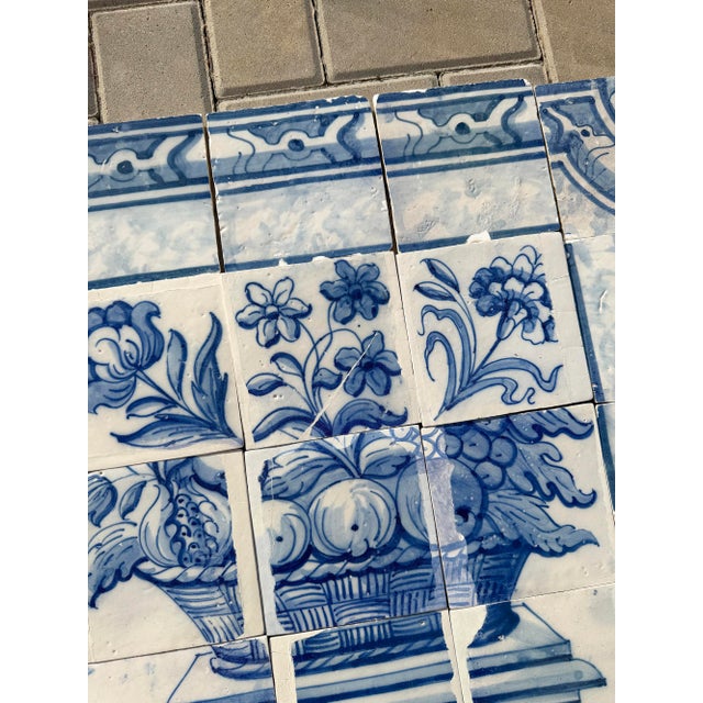 Antique 18th Century Portuguese Baroque Blue & White Fruit Basket Tile Panel For Sale - Image 9 of 14