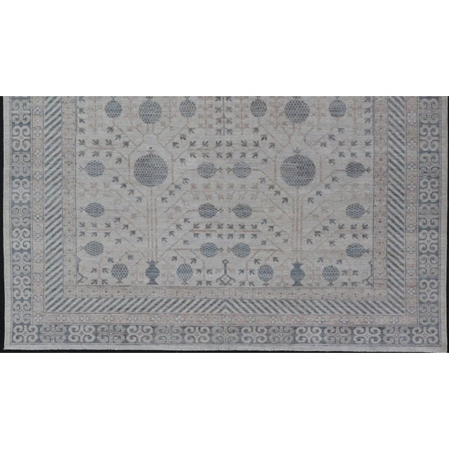Modern Tribal Khotan Rug in Shades of Cream, Tan, and Light Teal For Sale - Image 9 of 13