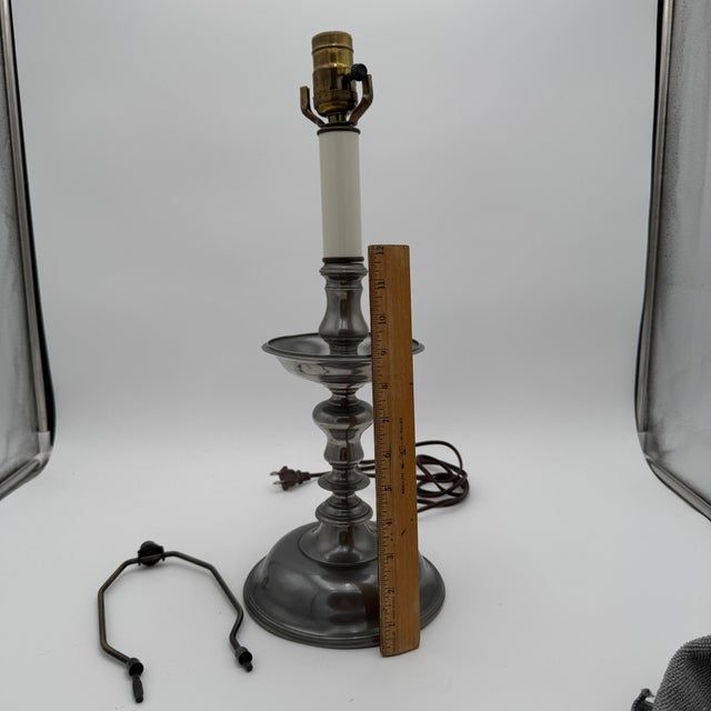 Silver Vintage John Somers Pewter Candlestick Table Lamp For Sale - Image 8 of 9