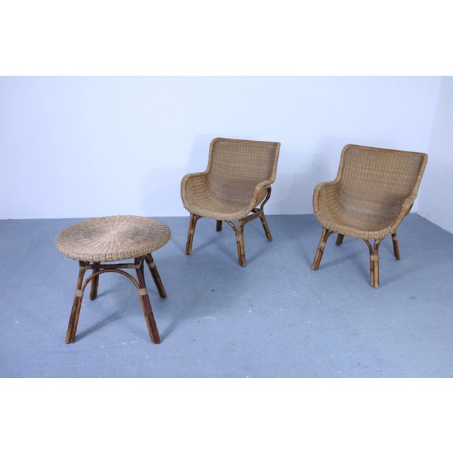 Mid-Century Wicker Table and Chairs, Set of 3 For Sale - Image 17 of 18