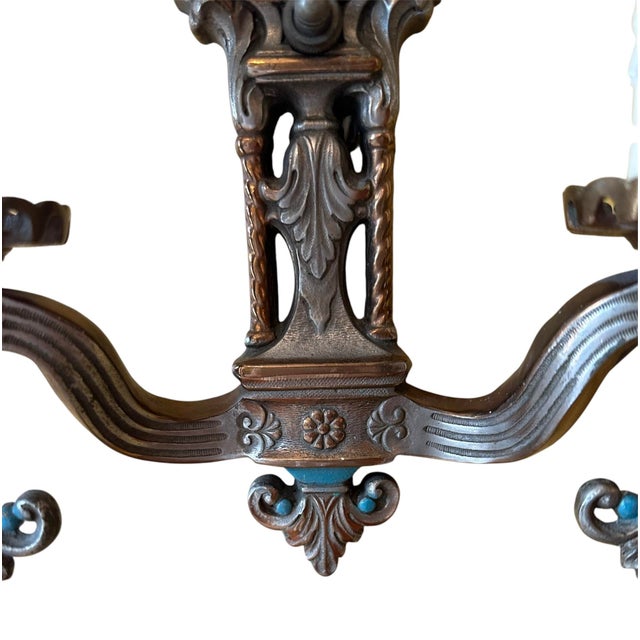 Pair of 1920's Original Polychrome Paint on Brass and Silverplate Double Sconces For Sale In Los Angeles - Image 6 of 6