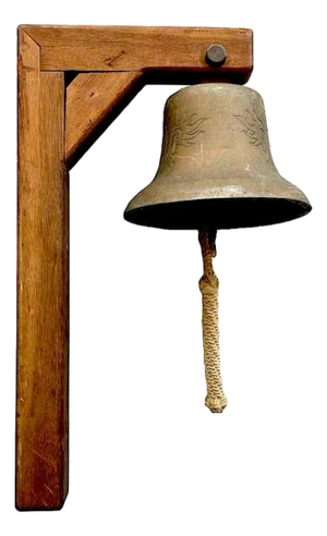 Early 20th Century Bronze Ship / Temple Bell With Teak Wood Bracket