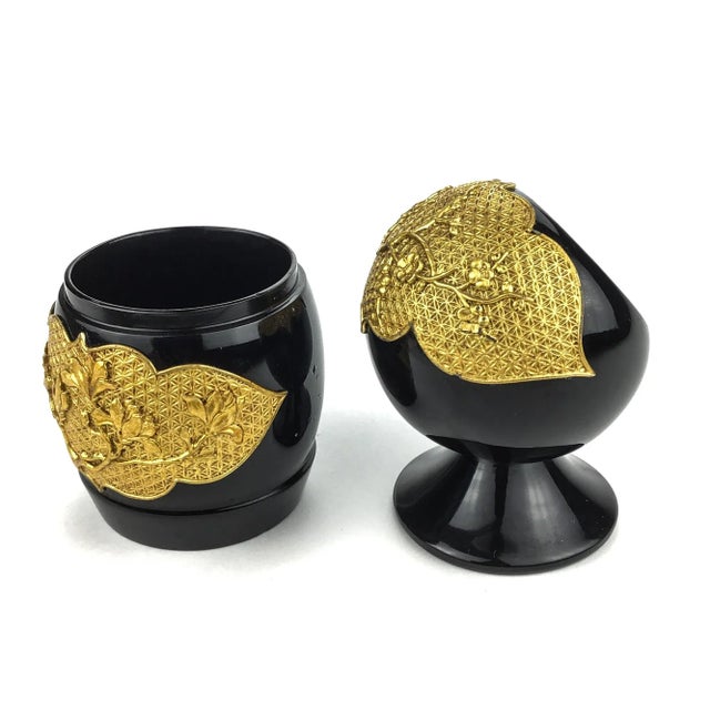 Black Lacquer & Gold Decorated Japanese Containers For Sale In Portland, ME - Image 6 of 11