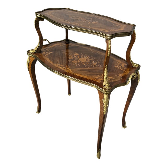 French Marquetry Etagere Two Tier Table, 1880 For Sale