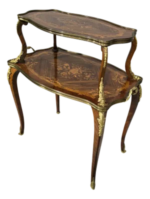French Marquetry Etagere Two Tier Table, 1880