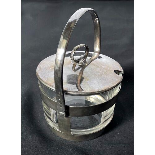 Vintage Silverplated Vienna Covered Dish Butter Jar Marked: "Bin Denk Wien" with silver embossed markings on the handle....