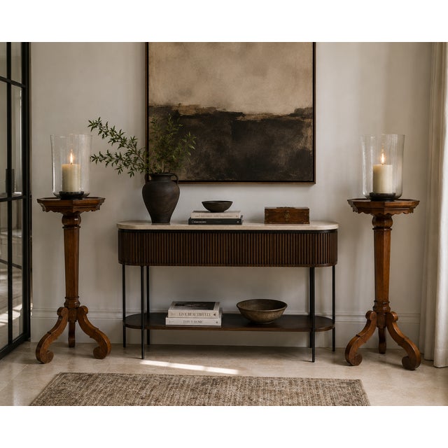 A superb pair of antique Dutch walnut and kingwood pedestal torchères of elegant proportions. Standing on finely shaped...