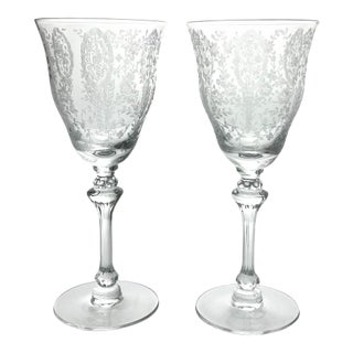 1940s American Tiffin Franciscan “Love Lace” Pair of Water Glasses For Sale