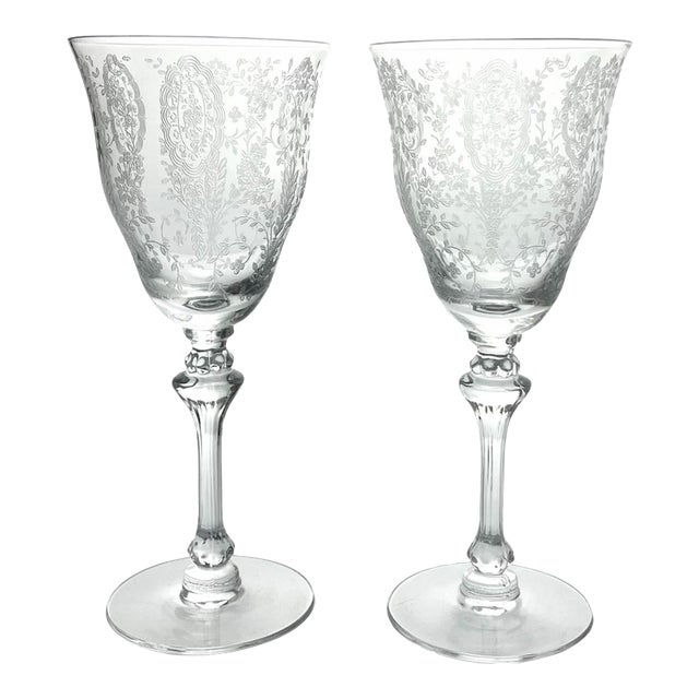 1940s American Tiffin Franciscan “Love Lace” Pair of Water Glasses For Sale