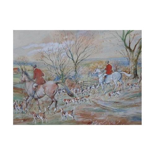 E. L. Melworth, a hunting we do go, watercolour, circa 1960s material: watercolour on paper, wood frame, glass a charming...