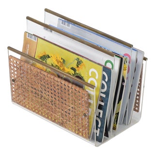 Acrylic Glass and Rattan Magazine Stand, 1970s For Sale