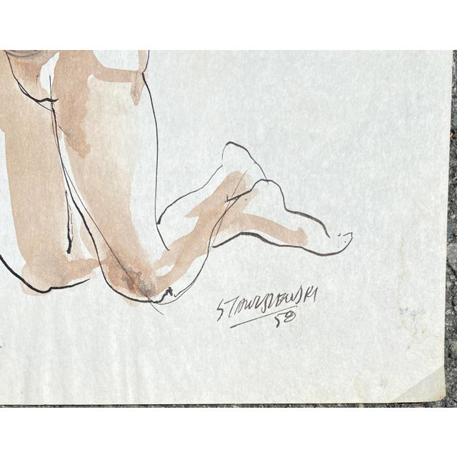 Figurative 1958 Walter Stawuszewski Begging Małe Nudę Watercolor For Sale - Image 3 of 5