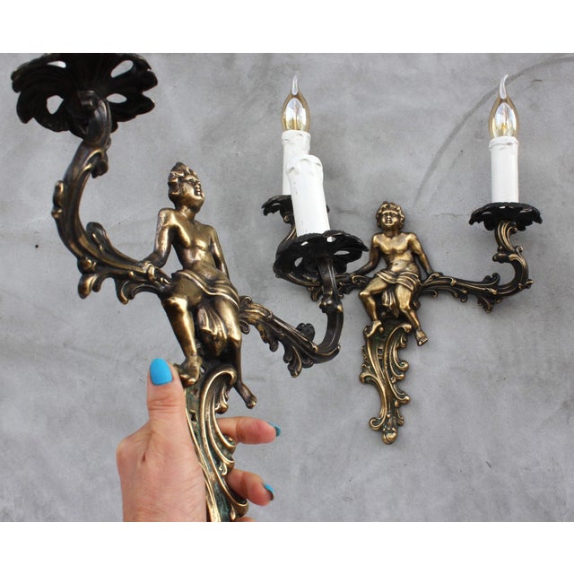 Brown Vintage Baroque Sconces in Brass, 1950s, Set of 2 For Sale - Image 8 of 10