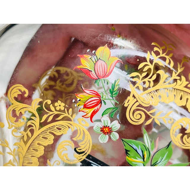 Vintage Italian Mariano Glass Hand Painted Enameled Bird Floral Perfume Bottle For Sale - Image 9 of 11