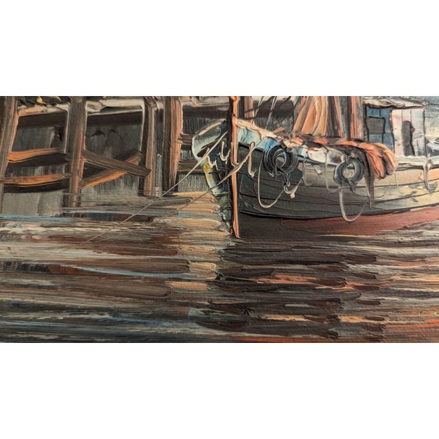 Vintage Original Oil Painting Harbor Scene With Lighthouse. Signed by Max Savy For Sale - Image 12 of 14