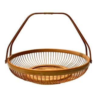 1970s Vintage Mid-Century Modern Handcrafted Japanese "Hanakago" Bamboo Flower Basket For Sale