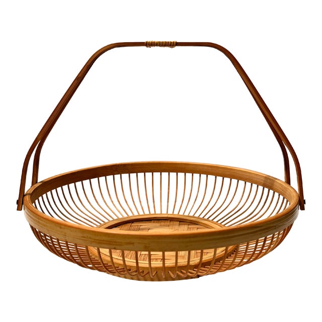 1970s Vintage Mid-Century Modern Handcrafted Japanese "Hanakago" Bamboo Flower Basket For Sale