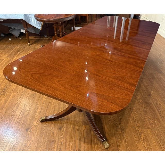 Brown Traditional Georgian Style Mahogany Double Pedestal Dining Table by Leighton Hall - Showroom Sample For Sale - Image 8 of 16