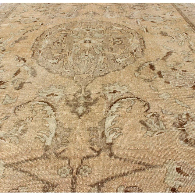 Textile Vintage Turkish Oushak Rug in Faded Apricot, Taupe, and Pale Celadon Tones For Sale - Image 7 of 10