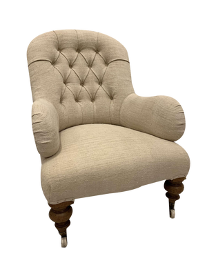 19th Century Upholstered English Armchair with Buttoned Back