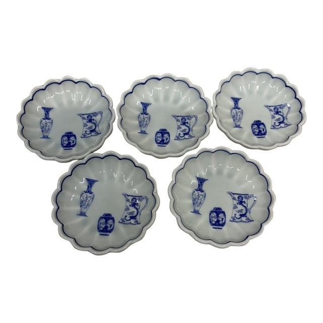 Late 20th Century Japanese Retro Blue and White Porcelain Plate - Set of 5 For Sale