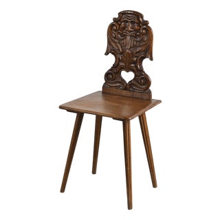 Carved Wood Escabelle, Swiss Alps, 1950 For Sale