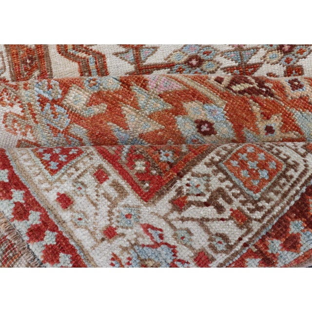Antique Hand-Knotted Sarab Runner With Sub-Geometric Design in Red, Blue & Ivory 3'0 X 10'5 For Sale - Image 12 of 13