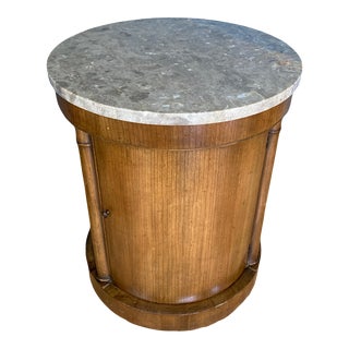 Vintage Baker Furniture Marble Topped Round Side Table With Shelf For Sale