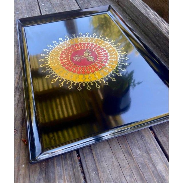 Mid 20th Century Rare Vintage Couroc of Monterey Sun Face Inlay Serving Tray – Hollywood Regency For Sale - Image 5 of 9