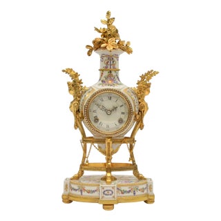 Marie Antoinette V&A Porcelain and Ormolu Mantel Clock, 1960s For Sale