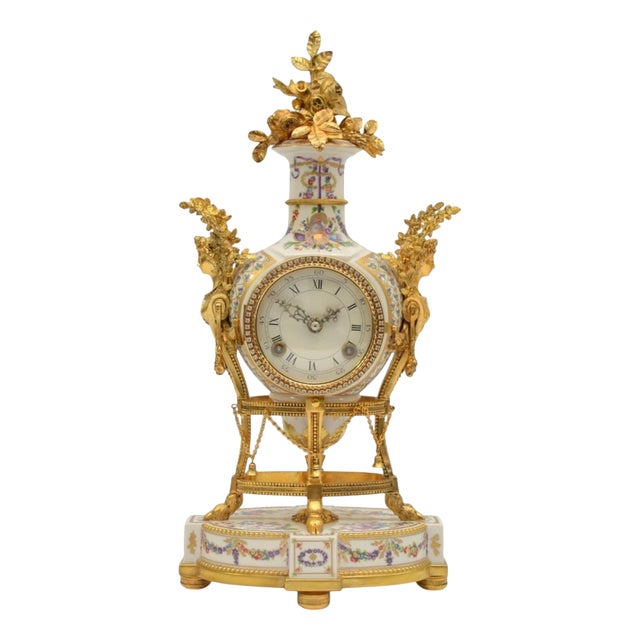 Marie Antoinette V&A Porcelain and Ormolu Mantel Clock, 1960s For Sale