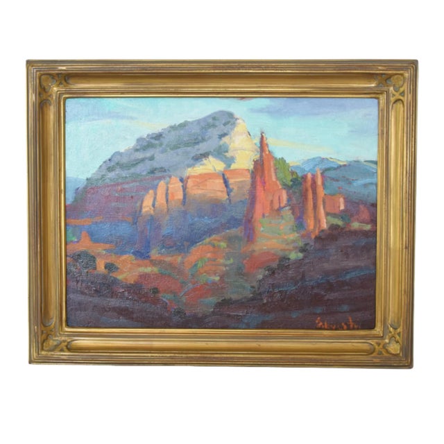 Silvio Silvestri, Listed Artist (1948-2018) Arizona Canyon Mountain Landscape Painting Including the Antiqued Ornate Gold Frame For Sale - Image 11 of 12