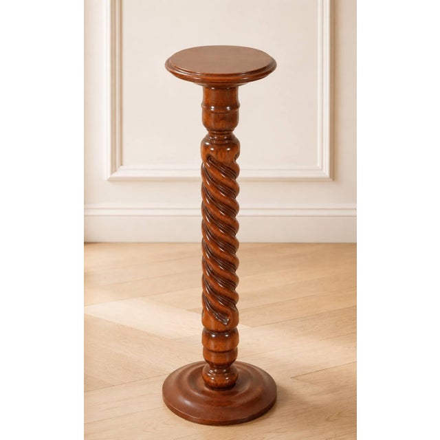 English Mahogany Wood Barley Twist Pedestal For Sale - Image 3 of 4